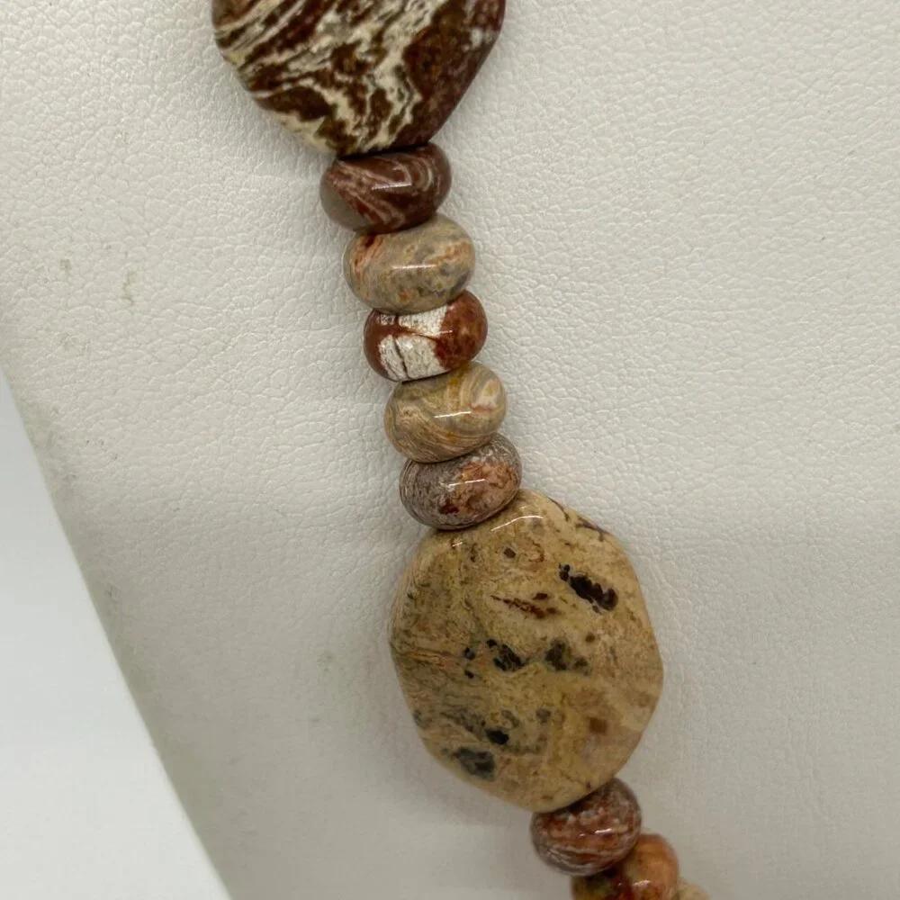 Handcrafted Jasper Necklace Multi-Color Beaded Earth Tone Artisan Stone 20" - Picture 8 of 13